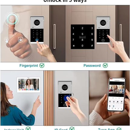 Smart Video Doorbell Intercom Kit with 7 Inch Touch Screen, 2MP Camera, Tuya App & IP65 Outdoor Unit
