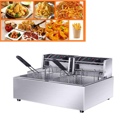 Commercial Stainless Steel Double Deep Fryer 2500W+2500W for Fast and Even Frying
