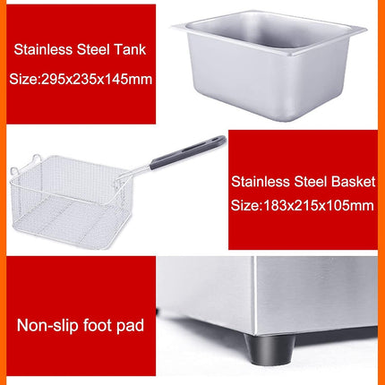 Commercial Stainless Steel Double Deep Fryer 2500W+2500W for Fast and Even Frying