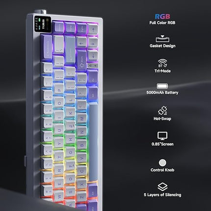Tri Mode Wireless Mechanical Keyboard RGB Screen Knob