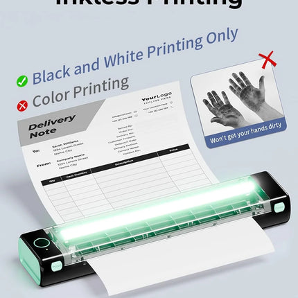 Wireless Compact A4 Thermal Document Printer with Rechargeable Battery – Black & Green