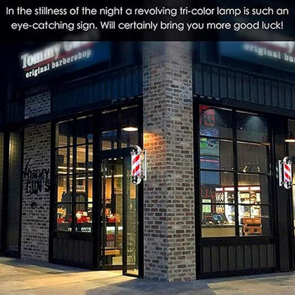 LED Rotating Barber Pole Wall Sign Red White Blue Classic Style Barber Shop Light