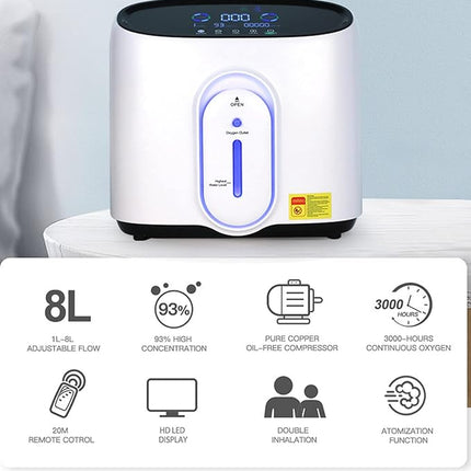 Compact Oxygen Machine 1–8L Flow with Remote Control & Quiet Operation