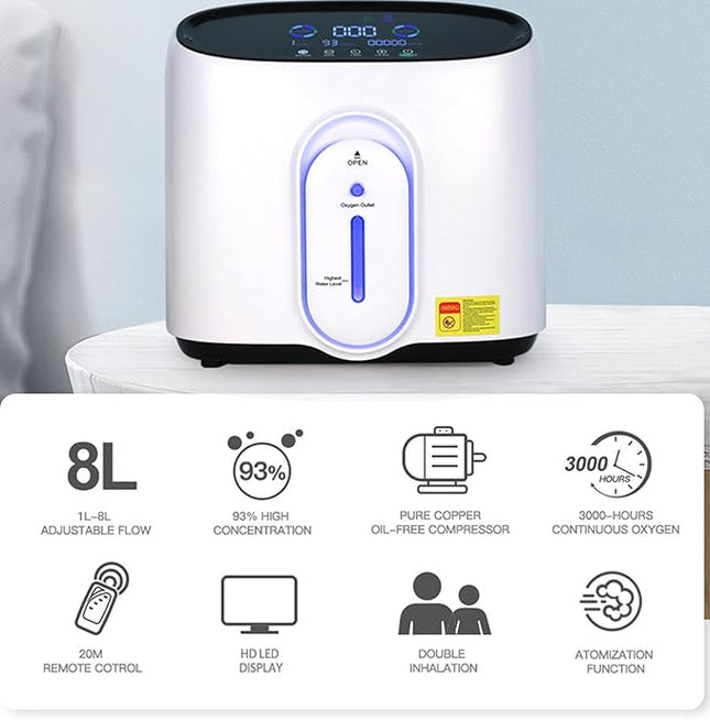 Compact Oxygen Machine 1–8L Flow with Remote Control & Quiet Operation