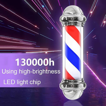 Classic Rotating Barber Pole LED Light Wall Mounted Salon Shop Sign with Acrylic Shade