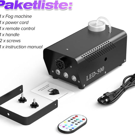 500W LED Fog Machine with Wireless Remote & 14-Colour Light Effects
