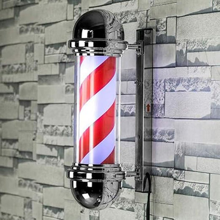 LED Rotating Barber Pole Wall Sign Red White Blue Classic Style Barber Shop Light