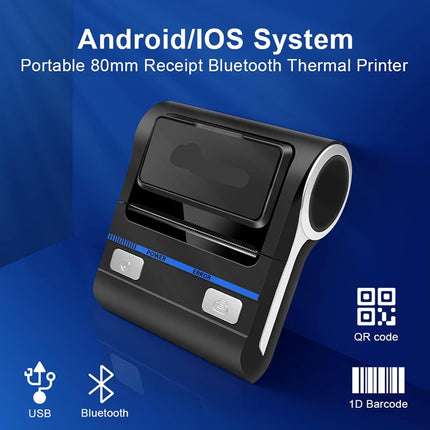 Wireless Bluetooth Thermal Receipt Printer 80mm (90mm/s) USB + Type-C