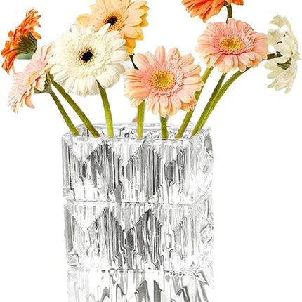 Elegant Handcrafted Crystal Flower Vase with Sunflower-Inspired Decorative Pattern