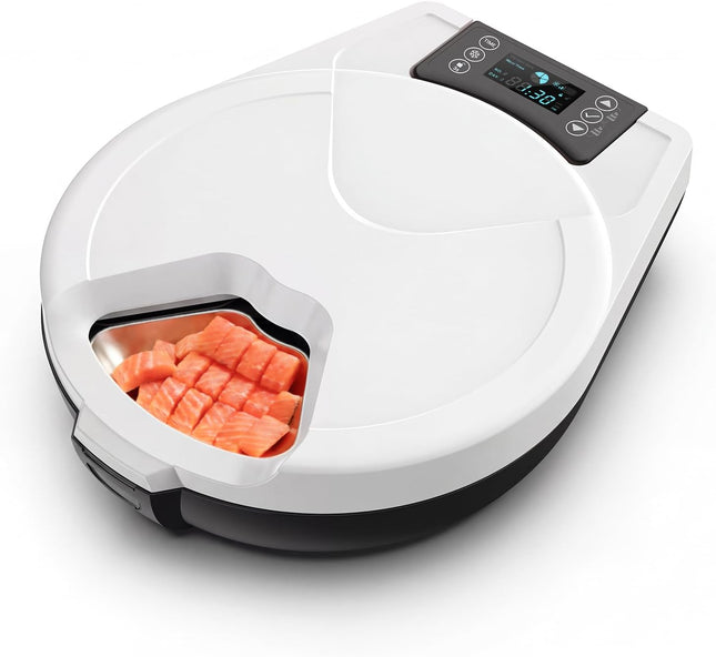 Automatic Wet Food Feeder for Cats & Small Pets with 5 Meal Timer, Cooling, Reheat & Stainless Steel Bowl