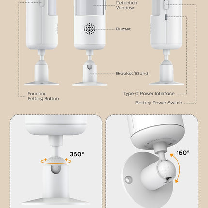 Wireless PIR Motion Sensor Detector with 12m Range and 110° Wide Angle for Home Alarm Systems