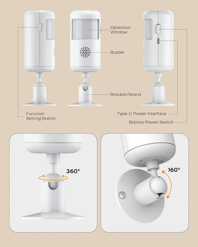Wireless PIR Motion Sensor Detector with 12m Range and 110° Wide Angle for Home Alarm Systems