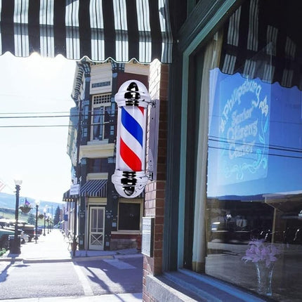 Rotating LED Barber Pole Light Wall Mount Salon Open Sign Waterproof Outdoor Display Lamp