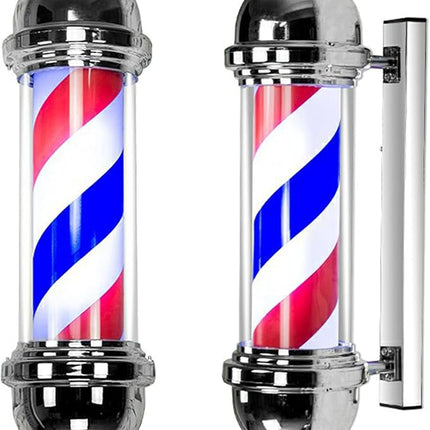 Classic Chrome LED Barber Shop Pole Rotating Striped Light Indoor Outdoor Wall Lamp