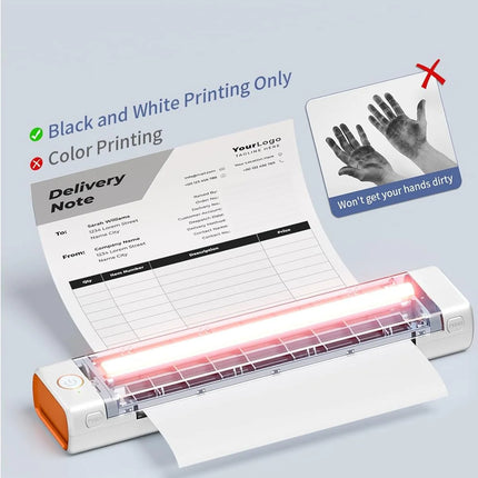 Compact Wireless A4 Document Printer – Rechargeable Ink-Free Thermal Printing Device