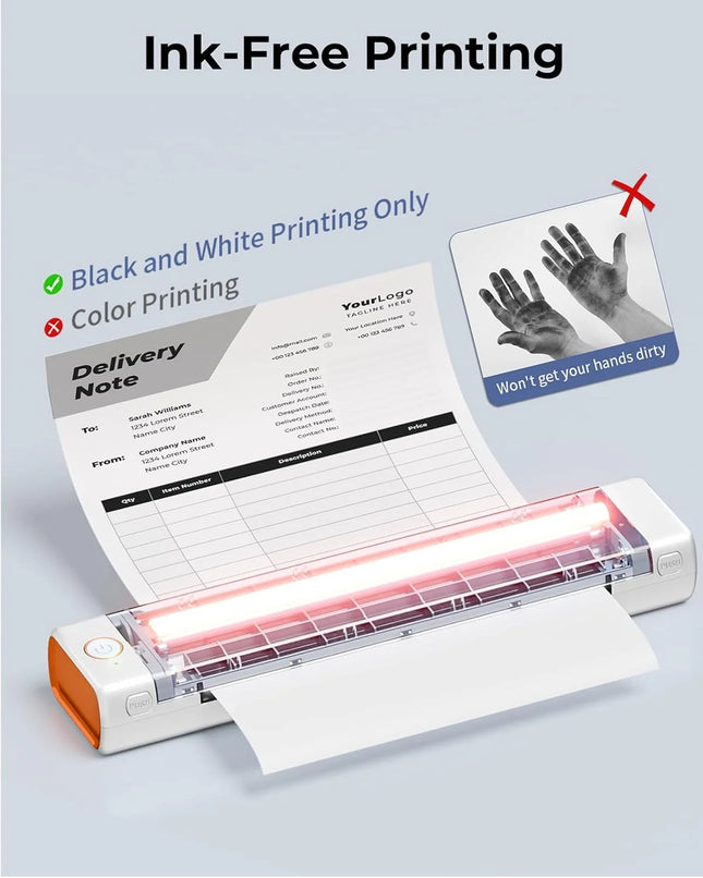 Compact Wireless A4 Document Printer – Rechargeable Ink-Free Thermal Printing Device