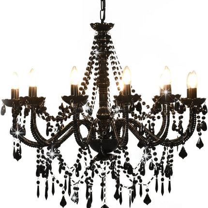 Luxury 12-Bulb Black Crystal Bead Ceiling Chandelier with Sturdy Metal Body (E14)