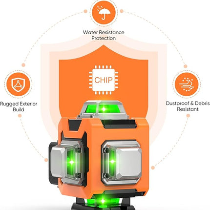 Professional 360° 12-Line Green Laser Level with Smart Voice Activation