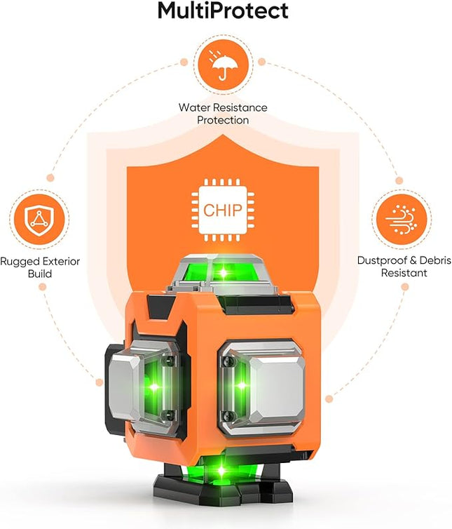 Professional 360° 12-Line Green Laser Level with Smart Voice Activation