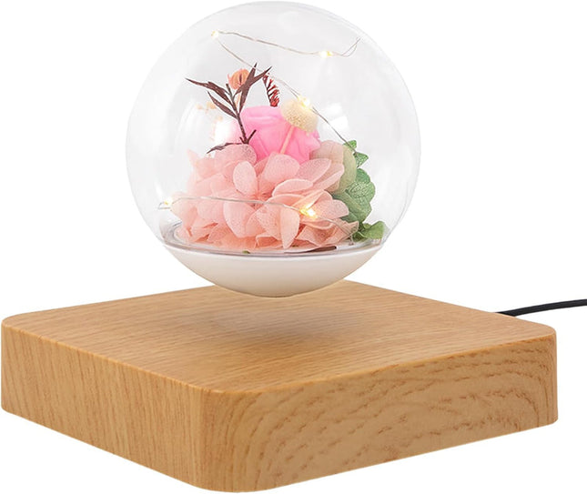 Floating LED Rose Light with Rotating Levitating Base – Decorative Eternal Flower Lamp for Home & Office