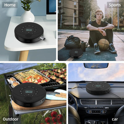 Portable Rechargeable CD Player with Built-In Speaker, USB & AUX Input, LCD Display, 1500mAh Battery