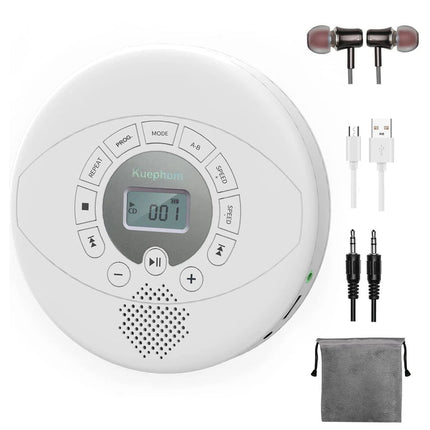 Portable Rechargeable CD Player with Built-In Speaker, USB & AUX Input, LCD Display, 1500mAh Battery