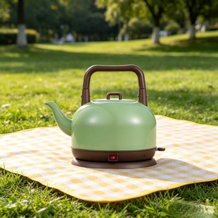 Compact Electric Glass Kettle Mini with Stainless Steel Body and Long Spout Design