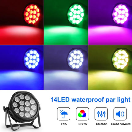 IP65 Waterproof RGBW Stage Par Light 14x10W LED Outdoor Indoor Event Lighting DMX Sound Activated Control