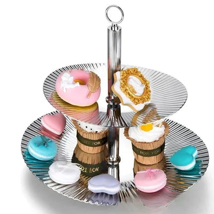 Modern Double-Tier Stainless Steel Fruit and Snack Plate