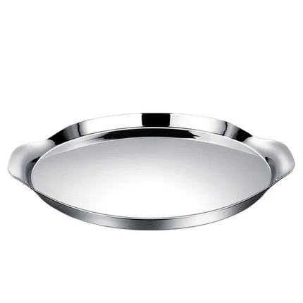 Nordic Stainless Steel Round Plate with Handles for Serving Western Food and Desserts