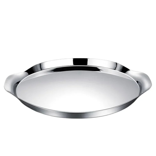 Nordic Stainless Steel Round Plate with Handles for Serving Western Food and Desserts