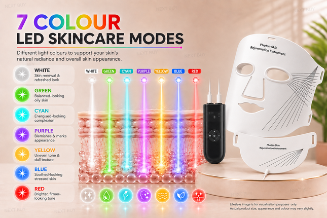 Portable LED Face & Neck Mask 7-Colour with Adjustable Intensity & Remote
