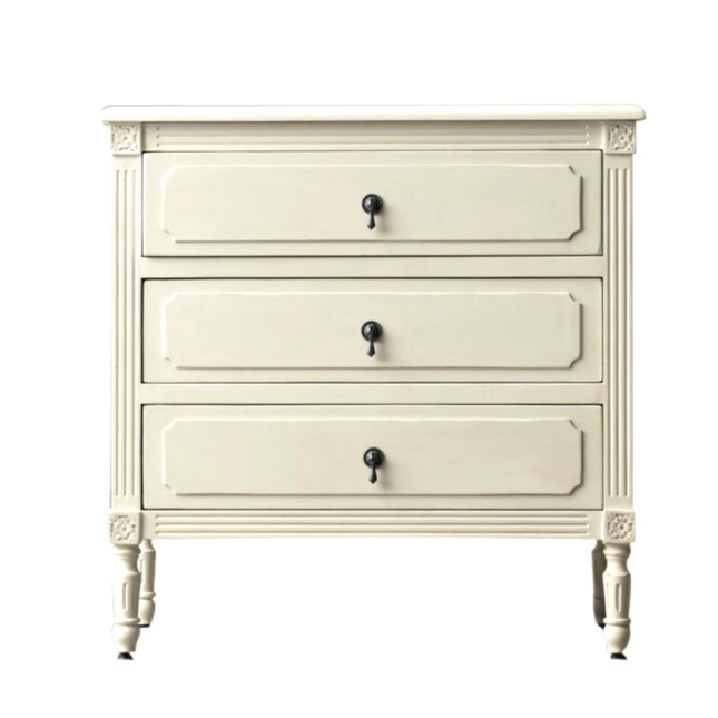 Solid Wood Living Room Side Cabinet with Three Drawer Storage Design