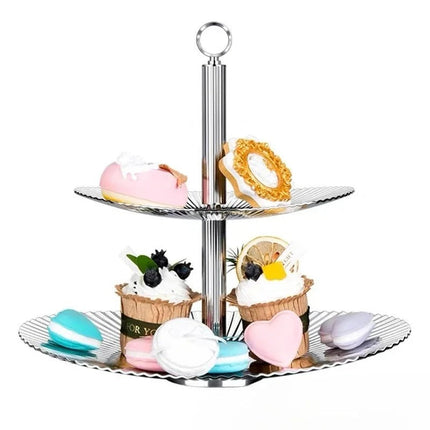 Modern Double-Tier Stainless Steel Fruit and Snack Plate