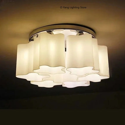 Modern LED Ring Ceiling Light Wrought Iron Frame Milky White 5+1 Lens
