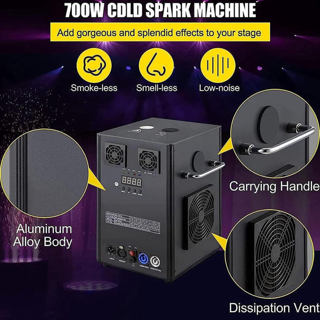 Cold Spark Machines 600W DMX Remote Control 2 Pack 2–4m Sparks for Stage Events