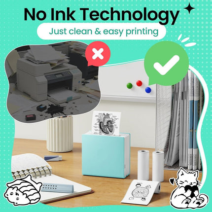 Portable Mini Label Printer 53mm Width 39m Roll Rechargeable 1000mAh Battery Cyan