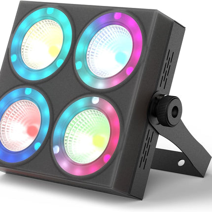 Portable 4-Eye RGBW LED Par Uplight with DMX512, Sound Activation, and Master-Slave Modes for Indoor Events