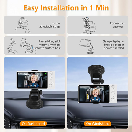 Wireless Infant Car Camera 5 Inch HD IPS Monitor 720P Night Vision Two Way Audio USB Powered