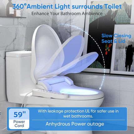 Electric Bidet Toilet Seat with Remote Control, Adjustable Wash Modes & Night Light