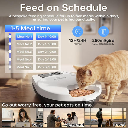 Automatic Wet Food Feeder for Cats & Small Pets with 5 Meal Timer, Cooling, Reheat & Stainless Steel Bowl