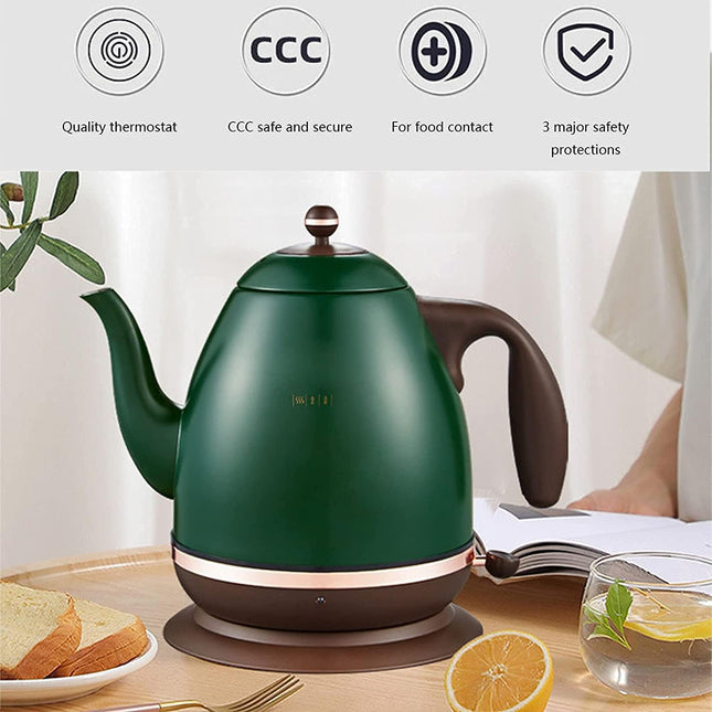 1.5L Retro Electric Kettle with Double Wall Stainless Steel Interior and 360° Swivel Base Blue