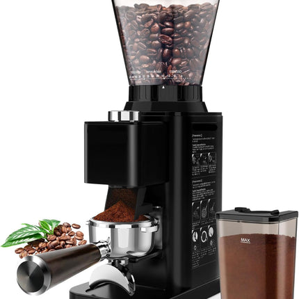 Electric Conical Burr Coffee Grinder with 48 Grind Settings and 35s Timer, Stainless Steel Black