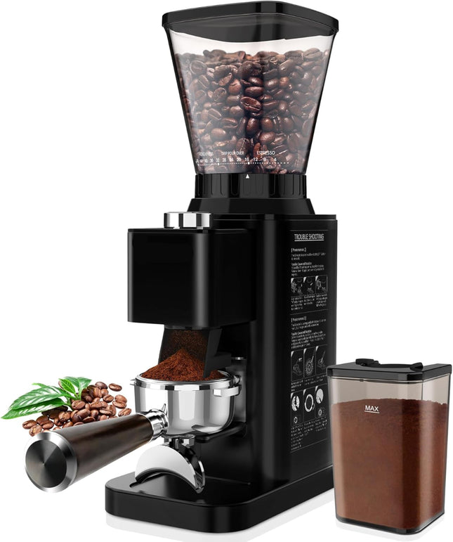 Electric Conical Burr Coffee Grinder with 48 Grind Settings and 35s Timer, Stainless Steel Black