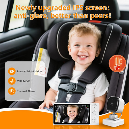 Wireless Infant Car Camera 5 Inch HD IPS Monitor 720P Night Vision Two Way Audio USB Powered