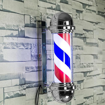 Classic Chrome LED Barber Shop Pole Rotating Striped Light Indoor Outdoor Wall Lamp