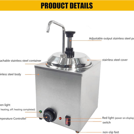 Countertop Sauce Warmer Dispenser 650W for Toppings, Gravies and Sauces