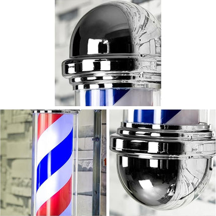 Classic Chrome LED Barber Shop Pole Rotating Striped Light Indoor Outdoor Wall Lamp
