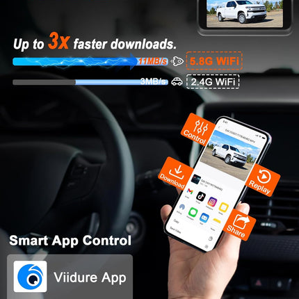 Dual Lens 4K Dash Camera with 2.5K Rear Camera, 3.59" Display, WiFi & Parking Monitor