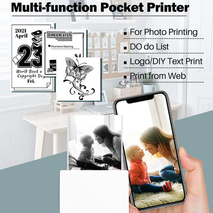 Cordless Mini Thermal Label Printer 53mm Wireless Compact Design White